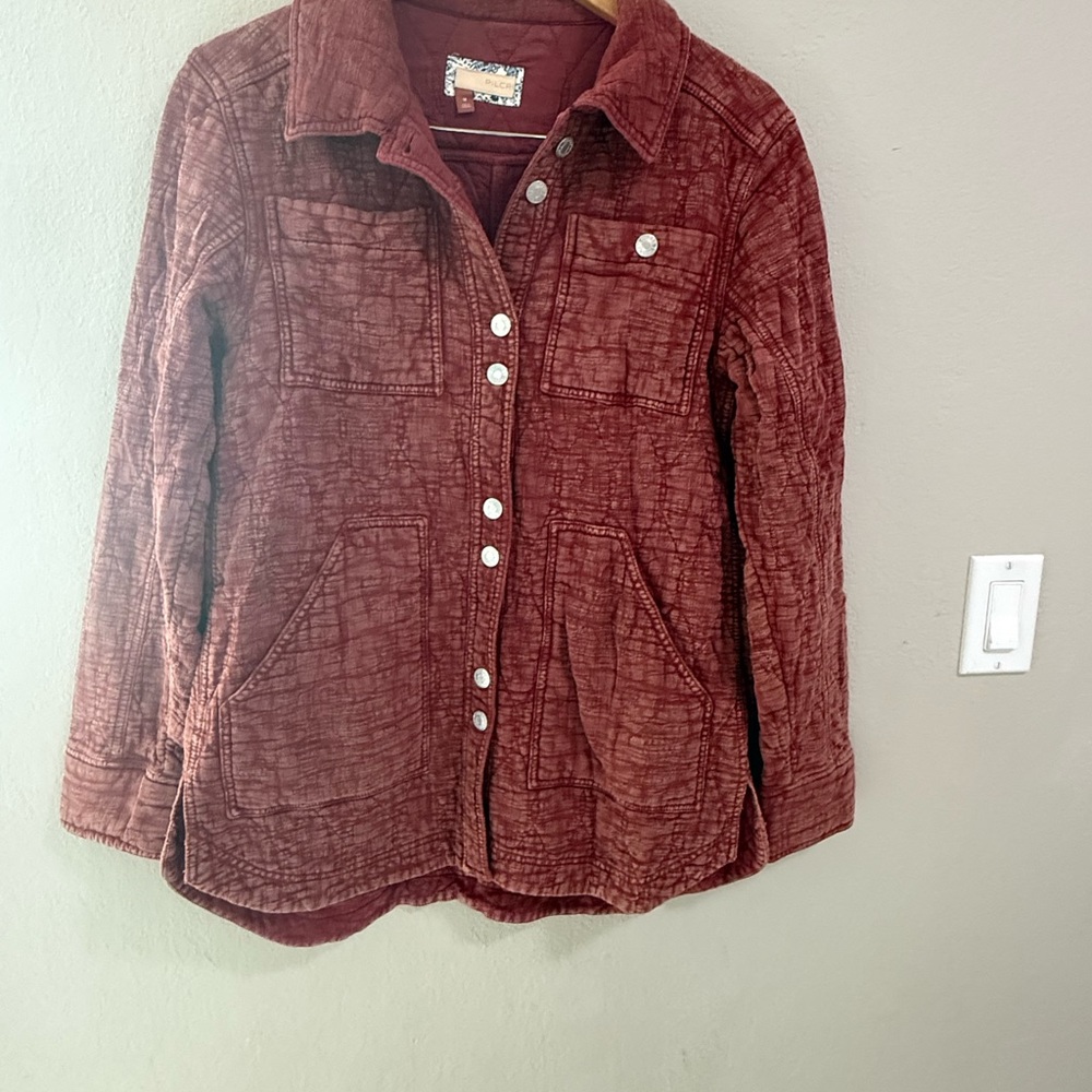 Pilcro Quilted Button Front Jacket in Rust Red, Women’s Medium